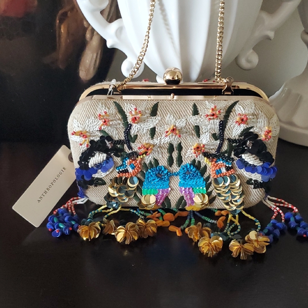 Anthropologie Blue and Purple Embroidered Clutch - Picture 3 of 4